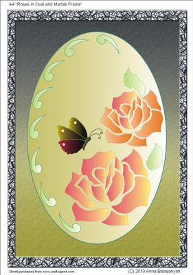 A4 "roses in Oval & Marble Frame"