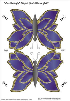 Lace Butterfly Shaped Card (blue on Gold)