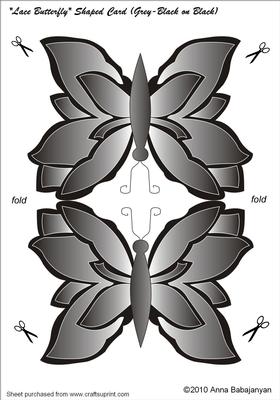 Lace Butterfly Shaped Card (grey-black on Black)