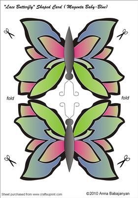Lace Butterfly Shaped Card (magenta Baby-blue)