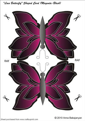 Lace Butterfly Shaped Card (magenta-black)
