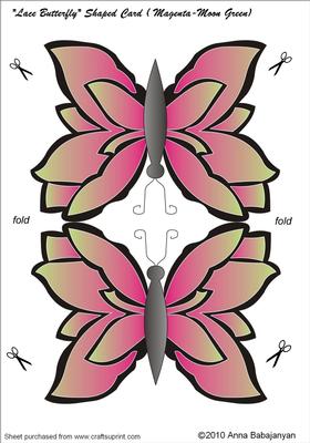 Lace Butterfly Shaped Card (magenta Moon-green)