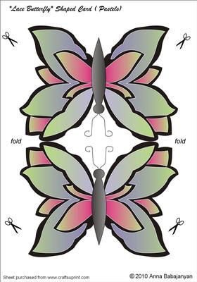 Lace Butterfly Shaped Card (pastels)