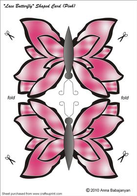 Lace Butterfly Shaped Card (pink)