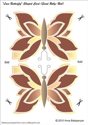 Lace Butterfly Shaped Card (sand Ruby-red)