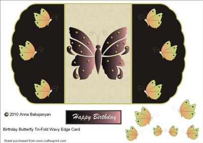 Birthday Butterfly Tri-fold Wavy Edge Card