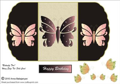 Butterfly Trio Wavy Edge Tri-fold Card