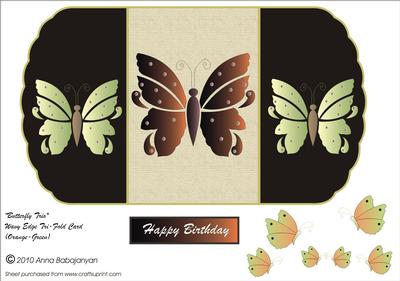 Butterfly Trio Wavy Edge Tri-fold Card (orange-green)