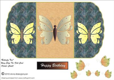 Butterfly Trio Wavy Edge Tri-fold Card (khaki-chalk)