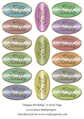 Happy Birthday 15 Oval Tags