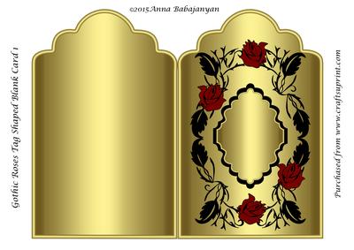 Gothic Roses Tag Shaped Blank Card 1