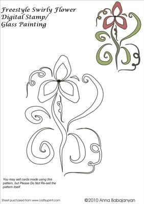 Freestyle Swirly Flower Digital Stamp / Glass Painting