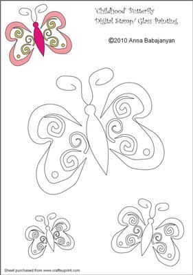 Childhood Butterfly Digital Stamp/ Glass Painting