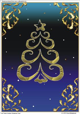 A4 "swirly Golden Christmas Tree"