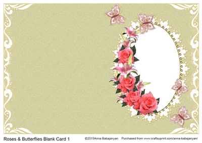 Roses & Butterflies Blank Card 1