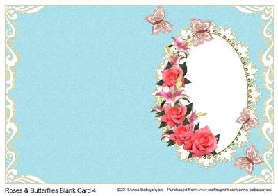 Roses & Butterflies Blank Card 4