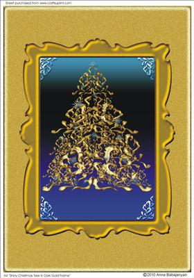 A4 Shiny Christmas Tree in Dark Gold Frame