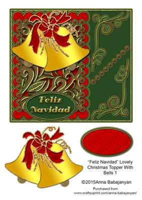 Feliz Navidad Lovely Christmas Topper with Bells 1