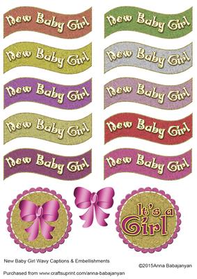 New Baby Girl Wavy Captions & Embellishments