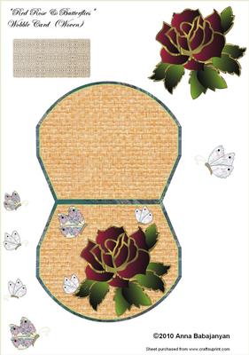 Red Rose & Butterflies Wobble Card (woven)