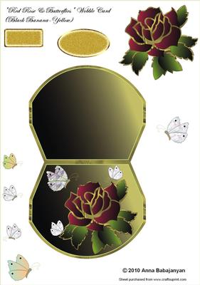 Red Rose & Butterflies Wobble Card (black Banana-yellow)