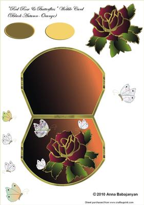 Red Rose & Butterflies Wobble Card (black Autumn-orange)