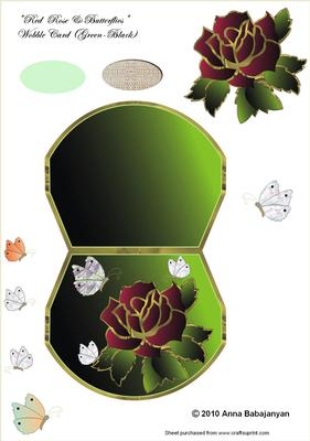 Red Rose & Butterflies Wobble Card (green-black)