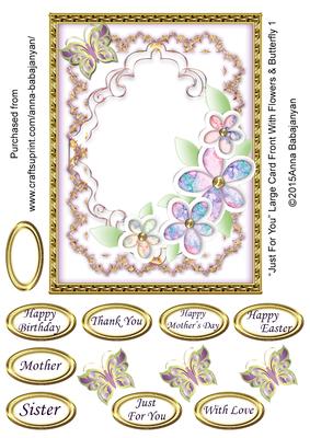 Just for You Large Card Front with Flowers & Butterfly 1