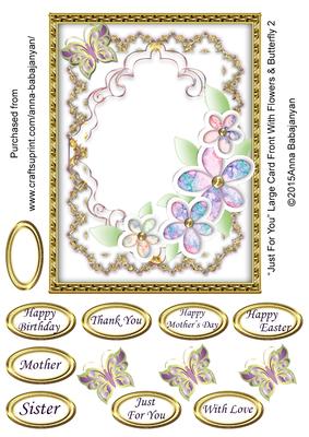 Just for You Large Card Front with Flowers & Butterfly 2