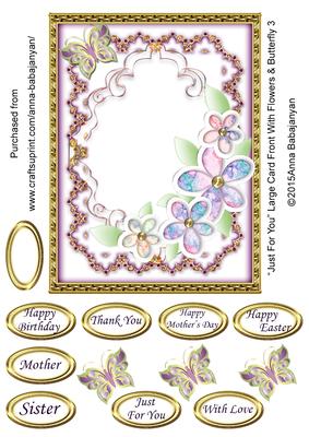Just for You Large Card Front with Flowers & Butterfly 3