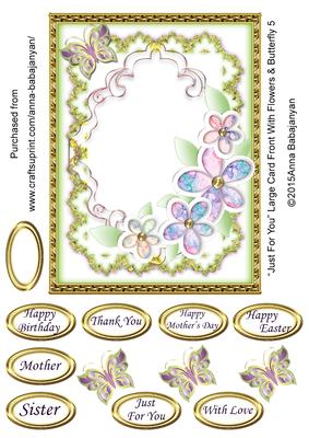 Just for You Large Card Front with Flowers & Butterfly 5