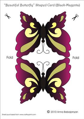 Beautiful Butterfly Shaped Card (black-magenta)