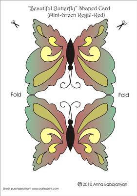 Beautiful Butterfly Shaped Card (mint-green Regal-red)