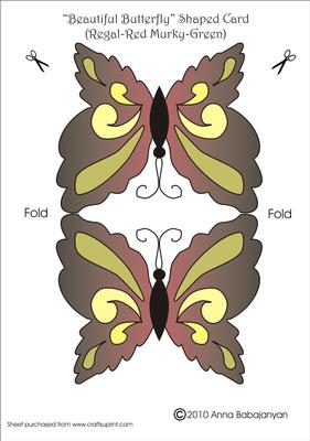 Beautiful Butterfly Shaped Card (regal-red Murky-green)