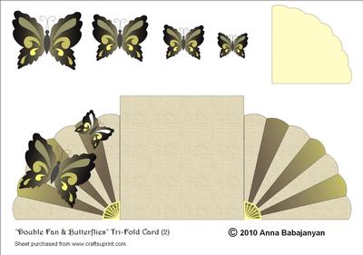 Double Fan & Butterflies Tri-fold Card (2)