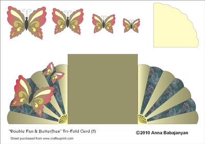 Double Fan & Butterflies Tri-fold Card (5)