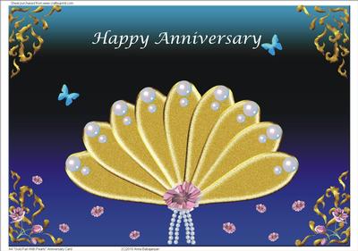 A4 Gold Fan with Pearls Anniversary Card