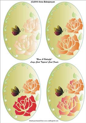 Roses & Butterflies Large Card Toppers/card Fronts