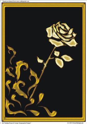A4 Golden Rose & Corner Ornament in Frame