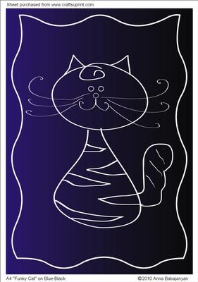 A4 Funky Cat  on Blue Black