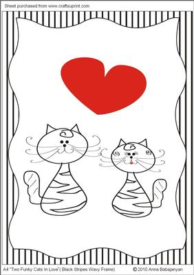 A4 "two Funky Cats in Love" (black Stripes Wavy Frame)