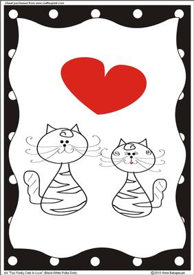 A4 "two Funky Cats in Love" (black-white Polka Dots)