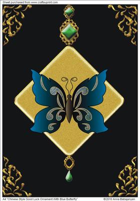 A4 "chinese Style Good Luck Ornament with Blue Butterfly"