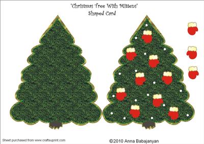 Christmas Tree with Mittens Shaped Card