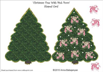 Christmas Tree with Pink Bows Shaped Card