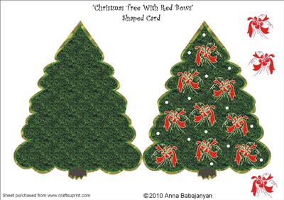 Christmas Tree with Red Bows Shaped Card