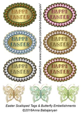 Easter Scalloped Tags & Butterfly Embellishments