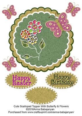 Cute Scalloped Topper with Butterfly & Flowers