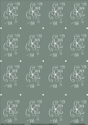 White Flowers & Swirls on Army Green