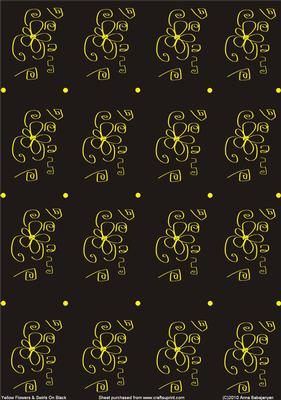 Yellow Flowers & Swirls on Black